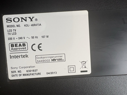 Sony kdl 46r473a - sony, mpn