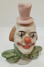 Ceramic Clown Figurine Green Bow Pink Hat 16cm