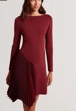 TED BAKER Dress Womens TB 2 UK 10 Narlee Red Knitted Asymmetric Pleated Side NEW