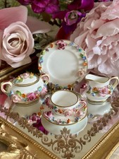 Vintage Coalport Coalbrookdale Style Encrusted Miniature Teacup Trio, Milk Sugar