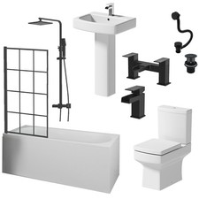 Affine Royan Black Bathroom Suite with 1700mm Single Ended Bath, Toilet, Basin,