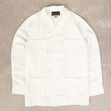 Vintage Cuban Guayabera Shirt L Made in Mexico Men's White Camp Collar