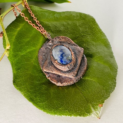 Necklace copper pendant - necklace, lapis