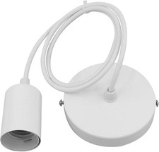 Metal E27 Screw Lamp Holder Ceiling Pendant Light Fitting 1M Cable (White)