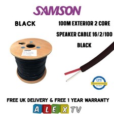 100m Samson 16/2 Exterior Outdoor 2 Core Speaker Cable Drum in Black