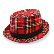 Tieco Adult Mens Red Tartan Pork Pie Hat/Heisenberg Checked Plaid Porkpie Trilby