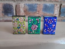 3x Vintage Chinese Enamelled Metal Matchbox Cover Flower Pattern Display Decor