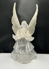 Vintage Clear Acrylic Tree Topper/Tabletop Praying Angel w Frosted Wings