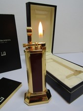 Dunhill Table Desk Lighter Red Lacquer Gold Plated - Boxed Mint