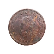 1806 King George III Copper Half Penny Coin With Traces of Original Lustre