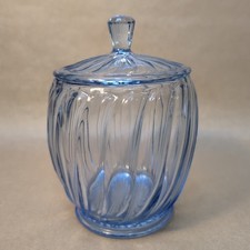 Vintage Art Deco Blue Glass Bagley Large Jar Lidded Pot
