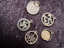 5 Solid Silver Charms "I LoveYou" "Spinner"  "25" "Isle of Man"  "ThreePence" 