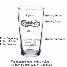 Personalised 20oz Pint Glass Carlsberg, Birthday/Christmas Gift