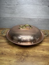 Vintage 14.75” Hammered Copper Covered Roasting Pan Brass Lobster Lid Stainless