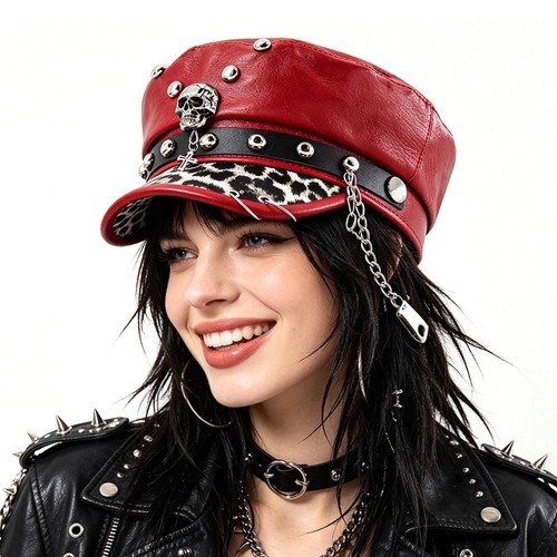 Women y2k leather beret - leather,