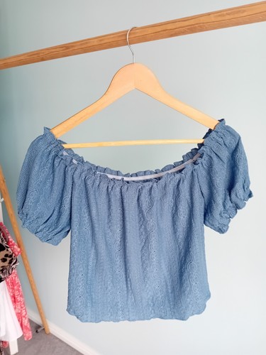 Ladies blue textured peasant - ladies,