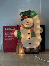 Vintage Focus Snowman Mesh Light Up Silhouette Christmas Indoor 20 Bulbs Boxed