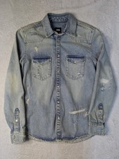 Zara Denim Shacket Men’s Small Blue Distressed Relaxed Fit Trucker Jacket