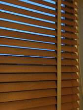 WOODEN SLATTED BLINDS ... NATURAL WOOD VARNISHED ... 58cm WIDTH