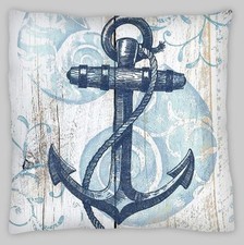 Anchor Cushion Cover 18x18 Navy Blue  Zip Nautical Maritime yacht beach