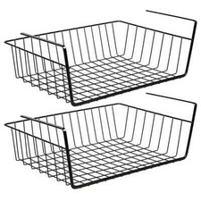 2 x LARGE BLACK UNDER SHELF TABLE STORAGE BASKET RACK KITCHEN CABINET ORGANISER