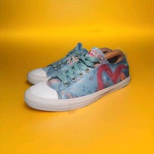 Womans Evisu Low Top Baby Blue Floral Print Embroidered Sneakers UK 7 EU 41