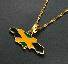 Gold Jamaica Flag Map Necklace