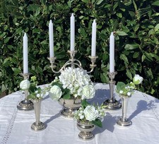 Lovely 7 Piece Silver Plated Wedding Table Decorations Candlesticks & Rosebowls