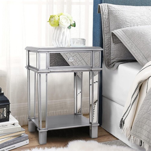 Glass mirrored end bedside - mirrored,