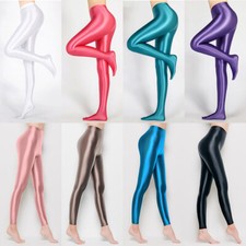 LEOHEX Women Sexy Shiny Leggings Satin Glossy Opaque Sport Yoga Fitness Jeggings