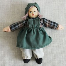 Vintage Small Porcelain Head Girl Doll Green Dress Pink Hair Wartime Toy Gift 