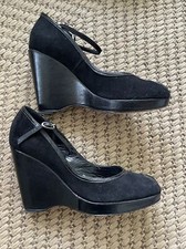Nicole farhi Black Suede Wedge Shoe Size 41 Ladies UK8 VGC RRP £195