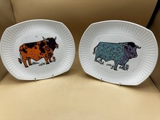 Vintage Pair Beefeater Bull Steak Plates English Ironstone Steak & Grill Set