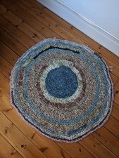woven circular house rag rug multicoloured unique upcycle handmade boho hippy