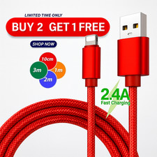 For iPhone USB Fast Charger Cable Braided 1M 2M 3M Lead 14 13 12 11 8 XR Pro Max