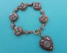 ANTIQUE VICTORIAN MICRO MOSAIC BRACELET with HEART DROP ROMA ROME MILLEFIORI
