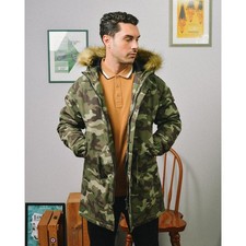 Lambretta Mens Camo Warm Winter Hooded Parka Jacket Coat