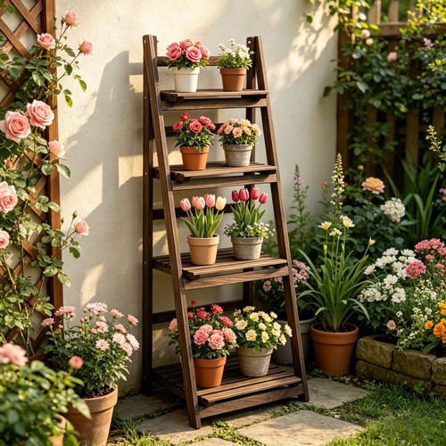Wooden plant stand tier - stand,