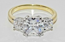 9CT GOLD & SILVER 3.00ct SIMULATED DIAMOND 3 STONE ENGAGEMENT RING size J to V