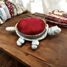 Turtle Nodder Pin Cushion Red Velvet Shell Vintage Sewing Collectible Antique