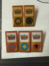 Pokémon League Official Badge Pin Set (Lot of 5)–Vintage 2000s Nintendo Gym Pins