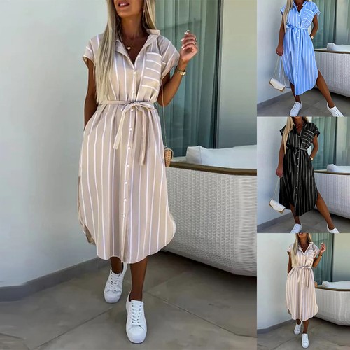 Women striped shirt dress - striped,