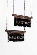 Antique Industrial Art Deco Brass Ladies & Gents Illuminated Glass Toilet Sign