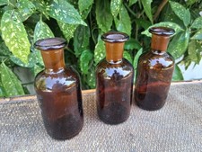 3 small Vintage Pharmacy / Chemist glass bottles Brown FREE P&P 