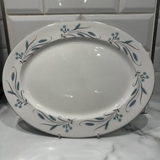 Johnson Bros Snowhite Autumn Song 16" Platter Blue Wheat 1940's Cottagecore