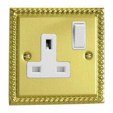 Varilight XG4W Georgian Polished Brass 1 Gang 13A DP Single Switched Plug Socket
