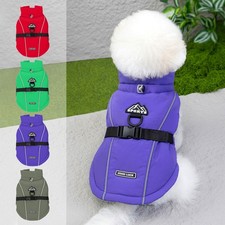 Warm Fleece Lined Dog Coat with Harness Built Winter Waterproof Pet Jacket Vest