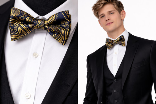 Gold men bow tie navy - bow,
