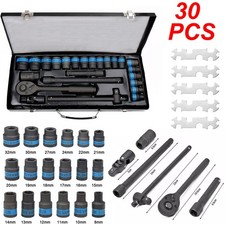 Heavy Duty 1/2" Ratchet Wrench Socket Set 8-32mm Metric Extension Bar Metal Case