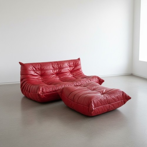 Ligne roset red leather three - roset,
